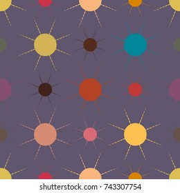 Seamless pattern with multicolor simple geometric sun.