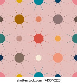 Seamless pattern with multicolor simple geometric sun.