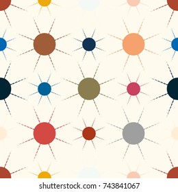 Seamless pattern with multicolor simple geometric sun.