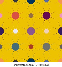 Seamless pattern with multicolor simple geometric sun.
