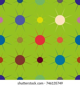 Seamless pattern with multicolor simple geometric sun.