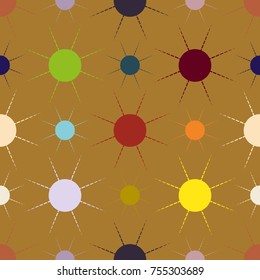 Seamless pattern with multicolor simple geometric sun.