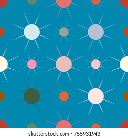 Seamless pattern with multicolor simple geometric sun.