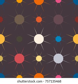 Seamless pattern with multicolor simple geometric sun.
