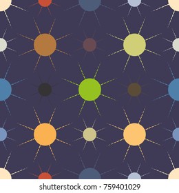 Seamless pattern with multicolor simple geometric sun.
