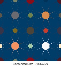 Seamless pattern with multicolor simple geometric sun.
