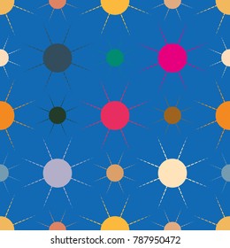 Seamless pattern with multicolor simple geometric sun.