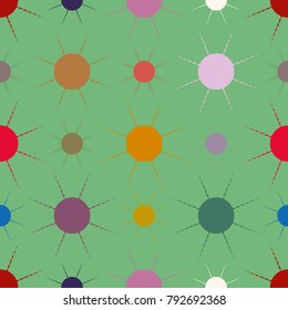 Seamless pattern with multicolor simple geometric sun.