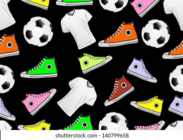 Seamless Pattern with multicolor sneakers and ball