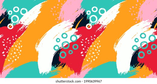 Seamless pattern with multicolor stains. Colorful abstract background with brush strokes.