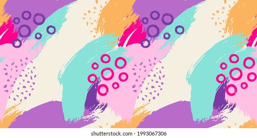 Patrón sin foco con manchas multicolor. Fondo abstracto colorido con trazos de pincel.