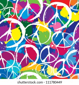 seamless pattern with multicolor symbols of peace