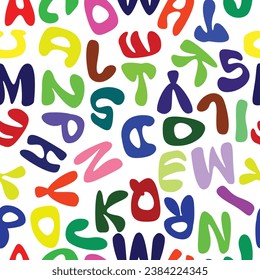 Seamless pattern of multicolor vector letters of the Latin alphabet.