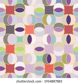 Seamless pattern. Multicolored abstract elements with golden outline.