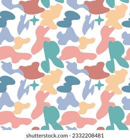 Patrón sin brillo puntos abstractos multicolores, estilo memphis, 90. Textura abstracta, manchas, manchas, gotas. Ilustración vectorial brillante para el diseño de papel envoltorio, etiquetas, impresión de tela, papel tapiz de vivero
