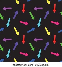 Seamless pattern with multicolored arrows on a black background.Vector illustration