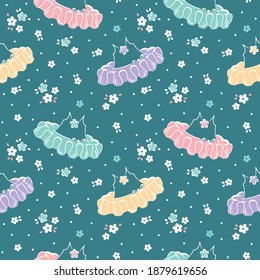 Seamless pattern multicolored ballerinas dresses on dark background