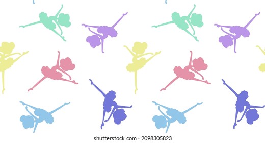 
Seamless pattern, multicolored ballerinas. Ideal for baby fabrics, packaging. Vector illustration