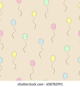 Seamless pattern with multicolored balloons on a beige background. Children's cheerful texture for decoration, textiles, postcards, and different types of design