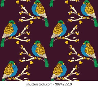 Seamless pattern with multicolored birds