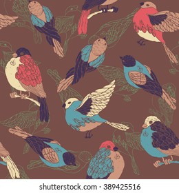 Seamless pattern with multicolored birds