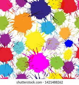 Seamless pattern with multi-colored blots on white background. Modern random colors. Ideal for textiles, packaging, paper printing, simple backgrounds and textures.