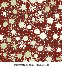 Seamless pattern. Multi-colored blots on a plaid background. Grungy textiles. Wallpaper for children. Flat. Cartoon.