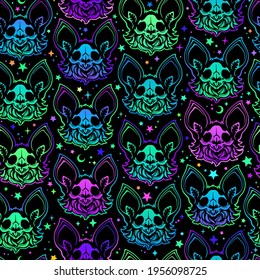 seamless pattern of multicolored bright bats