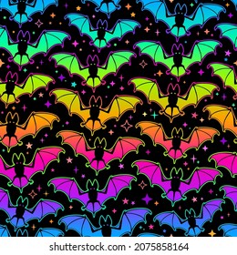 seamless pattern of multicolored bright bats