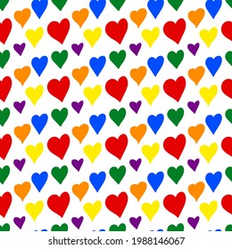 Seamless pattern with multicolored bright hearts