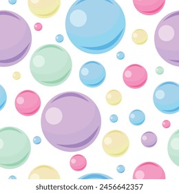 seamless pattern of multicolored bubbles in pink, blue and green colors and various sizes, for textiles, packaging or banners and posters