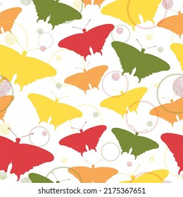 Seamless pattern with multicolored butterflies on a white background.  White color background.