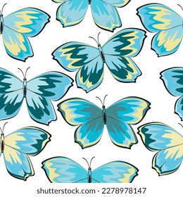 Seamless pattern with multicolored butterflies on a white isolated background. High quality for your design. Textiles,wallpaper,decoration,print.