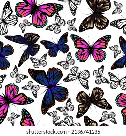 Seamless pattern multicolored butterflies. Vector illustration . Colorful bright.