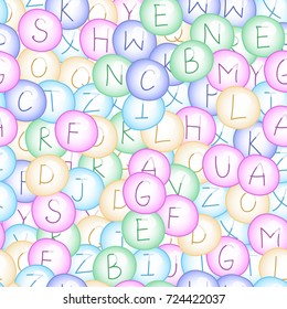 Seamless pattern with multicolored buttons with letters