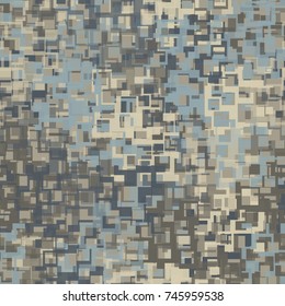 Seamless pattern. Multi-colored camouflage made of elements with square holes. For 3D modeling, textiles and website design.