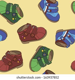 seamless pattern multicolored children's shoes