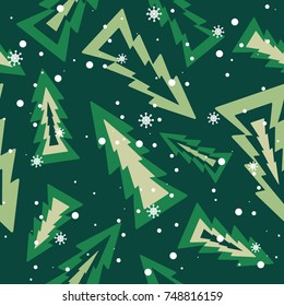 Seamless pattern with multicolored christmas trees and snow. Colorful background. Decorative wallpaper, good for printing. Vector illustration design. Hand drawn overlapping backdrop. Merry xmas style