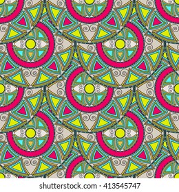 seamless pattern from multicolored circles. Geometric background. Mandalas. Vector