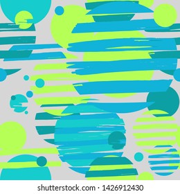 Seamless pattern of MULTICOLORED circles stripes. geometric pattern of circles and stripes for children and adults with elements of free drawing in gray and green