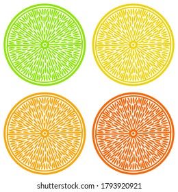 Seamless pattern with multicolored citrus fruits. A contour image of a citrus fruit slice.