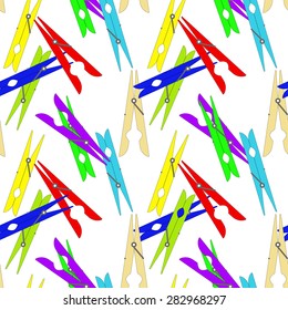 Seamless pattern: multicolored clothespins