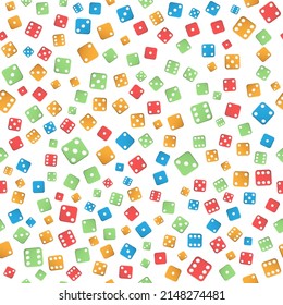 Seamless pattern of multicolored cubes with numbers from dots. Illustration for texture, textiles, banners, simple backgrounds and creative design
