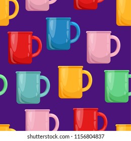 Seamless pattern, multi-colored cups on a blue background