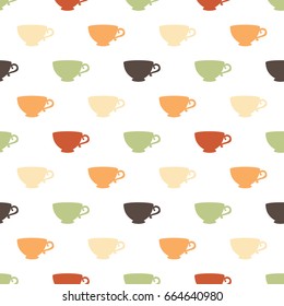 Seamless pattern with a multicolored cups on a white background