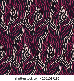 Seamless pattern with multicolored curved lines with folk motives. Abstract background with ethnic print. Vector illustration.