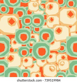 Seamless pattern. Multicolored curves circles and squares.