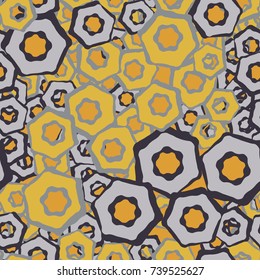 Seamless pattern. Multicolored curves are hexagons. Cheerful camouflage.