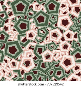 Seamless pattern. Multicolored curves pentagons. Fashionable camouflage.