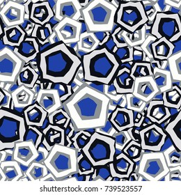 Seamless pattern. Multicolored curves pentagons. Fashionable camouflage.